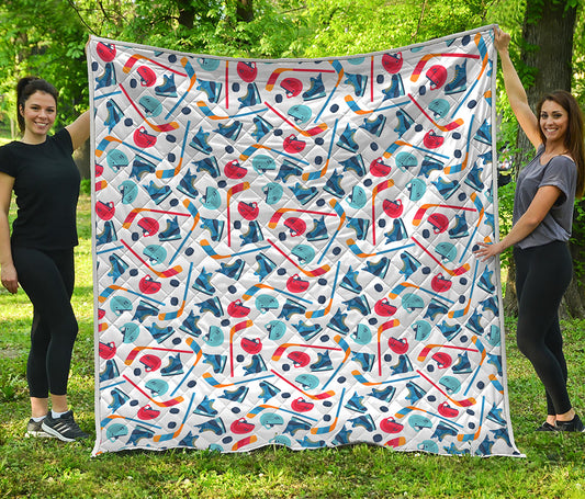 Hockey Equipment Pattern Print Quilt