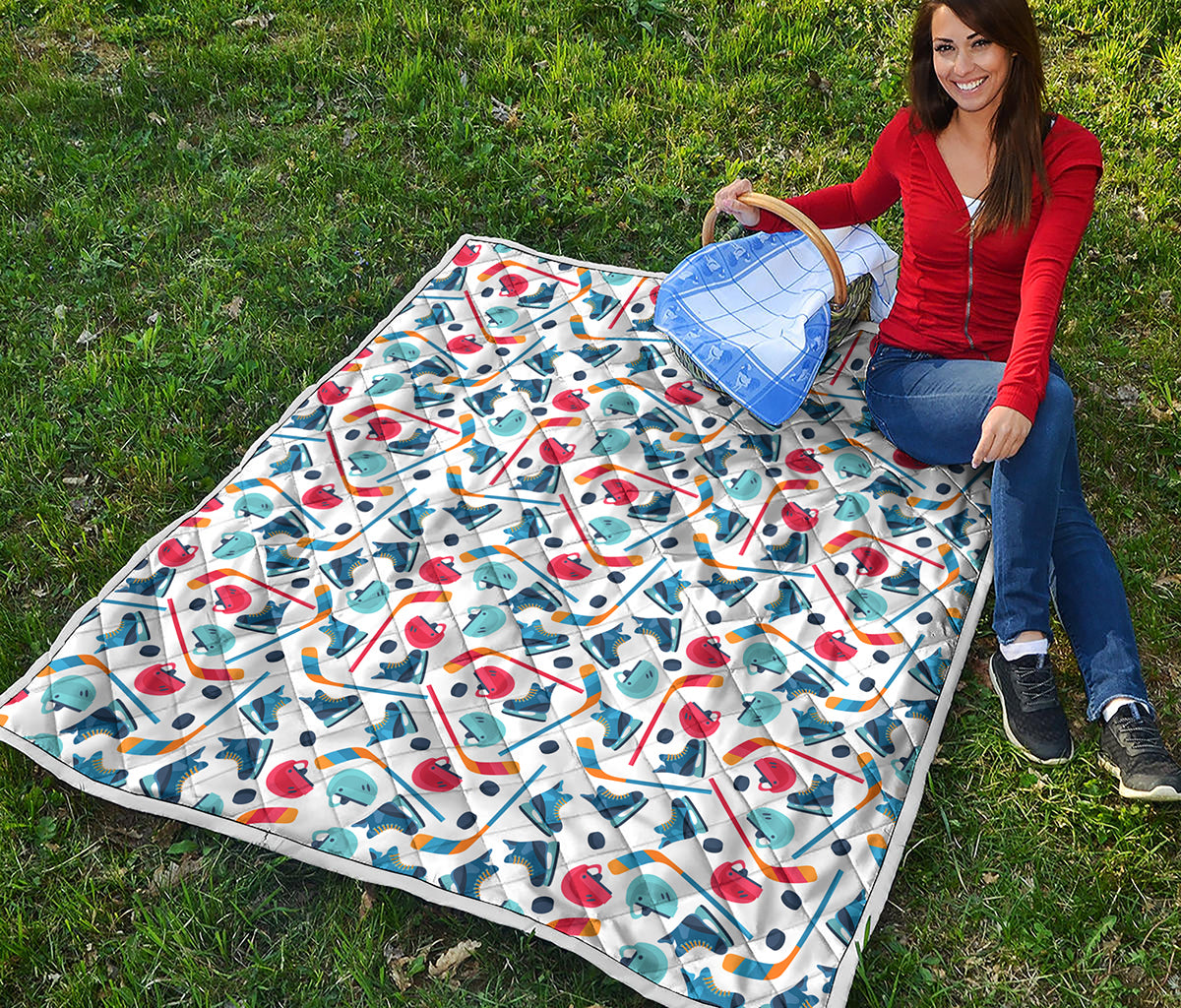 Hockey Equipment Pattern Print Quilt