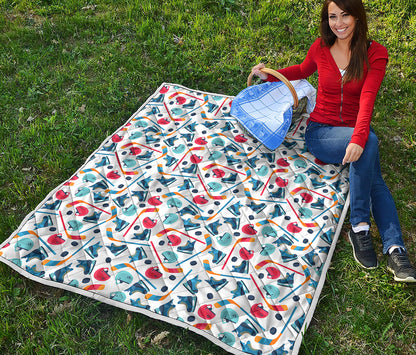 Hockey Equipment Pattern Print Quilt