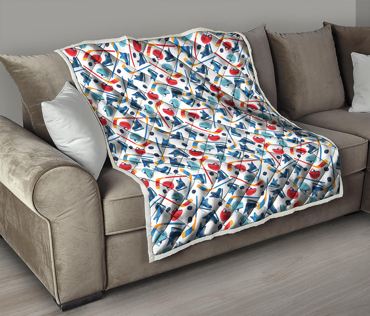 Hockey Equipment Pattern Print Quilt