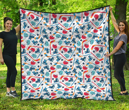 Hockey Equipment Pattern Print Quilt