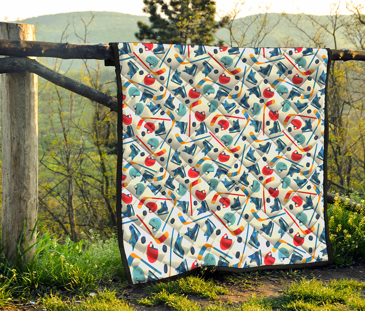 Hockey Equipment Pattern Print Quilt