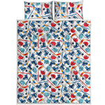 Hockey Equipment Pattern Print Quilt Bed Set