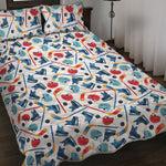 Hockey Equipment Pattern Print Quilt Bed Set