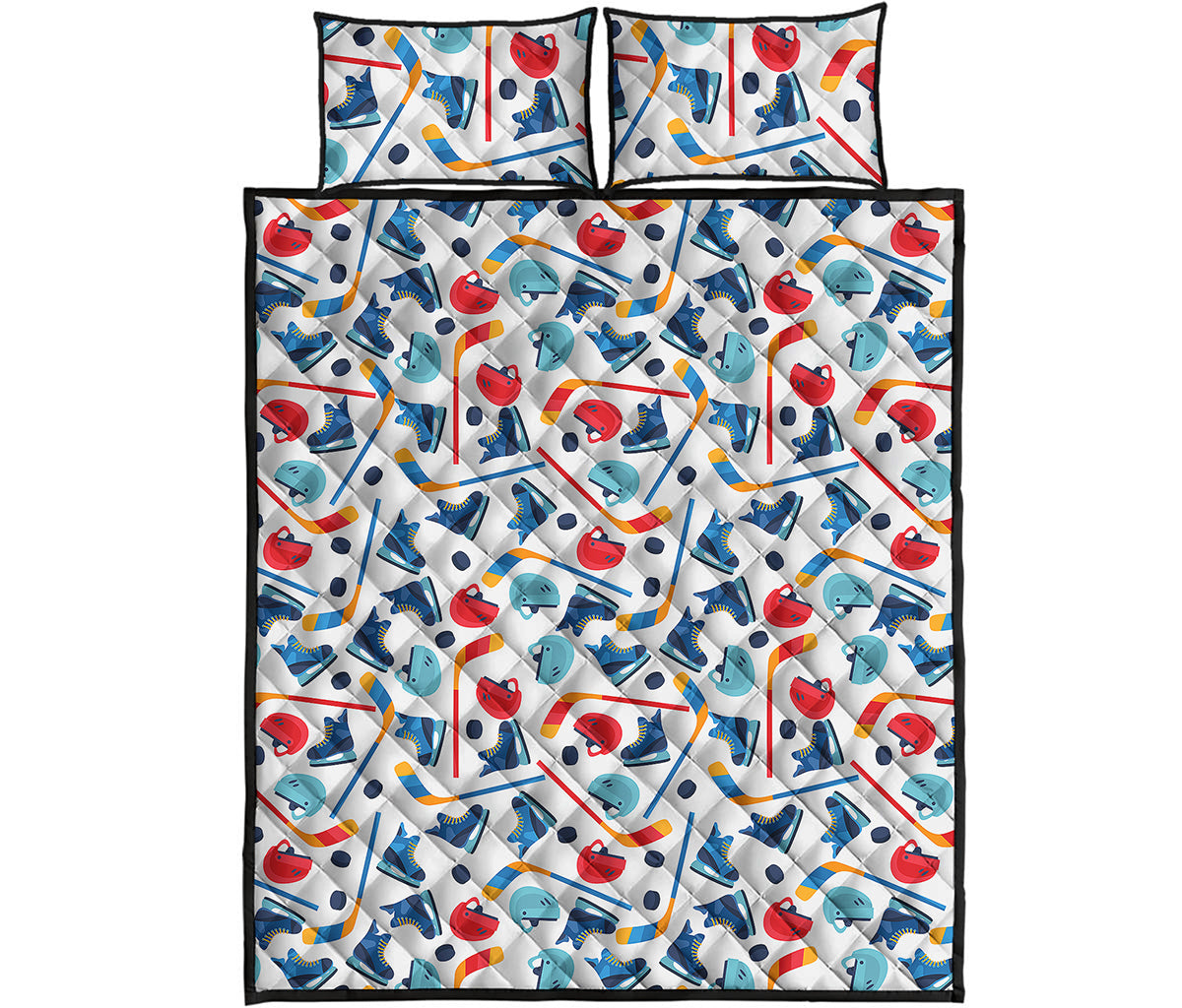 Hockey Equipment Pattern Print Quilt Bed Set