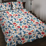 Hockey Equipment Pattern Print Quilt Bed Set