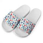 Hockey Equipment Pattern Print White Slide Sandals