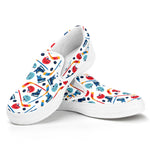 Hockey Equipment Pattern Print White Slip On Shoes