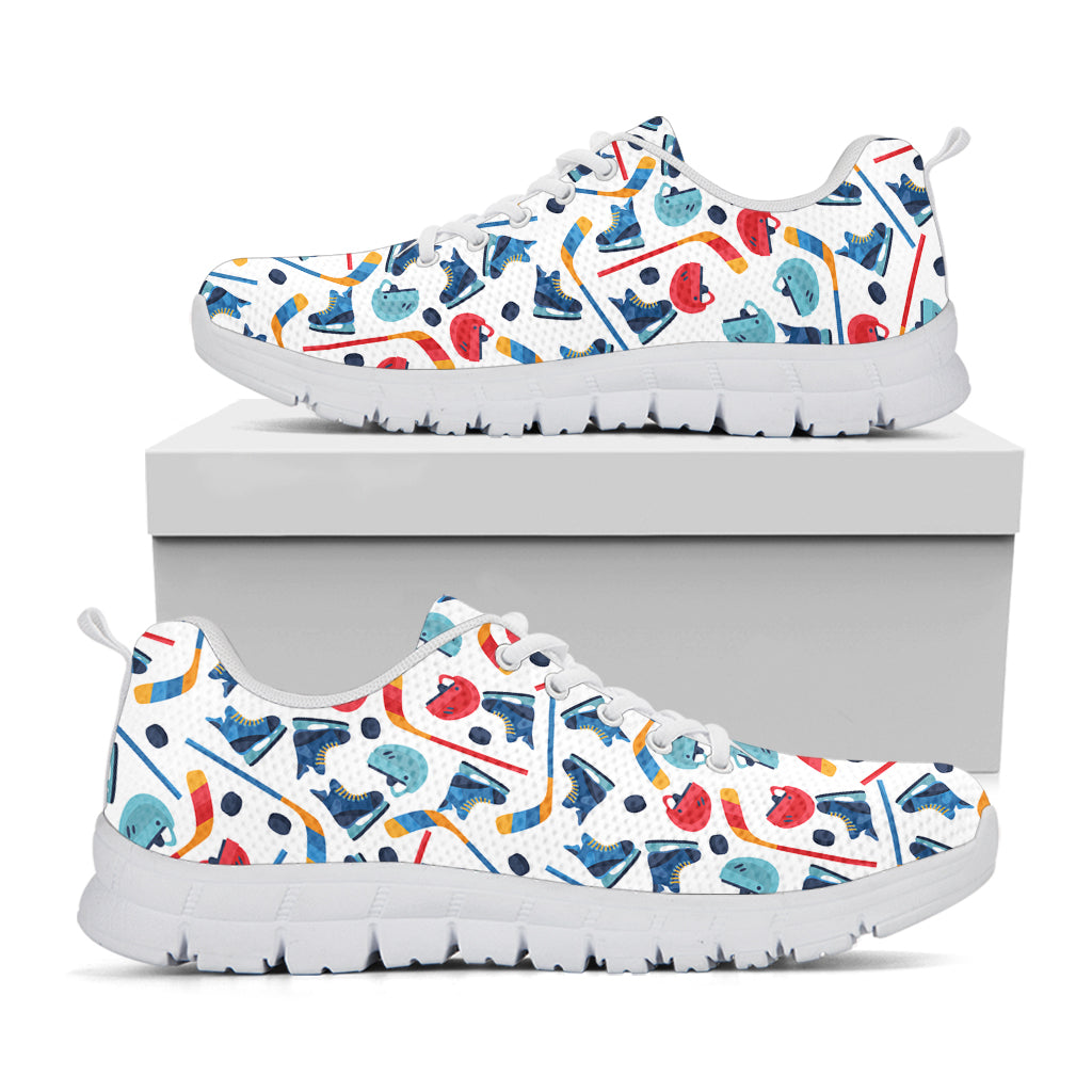 Hockey Equipment Pattern Print White Sneakers