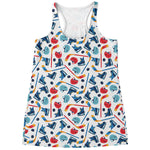 Hockey Equipment Pattern Print Women's Racerback Tank Top