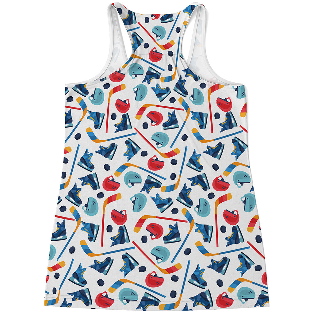 Hockey Equipment Pattern Print Women's Racerback Tank Top