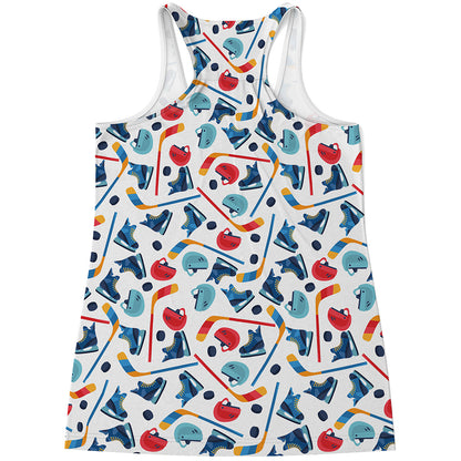 Hockey Equipment Pattern Print Women's Racerback Tank Top