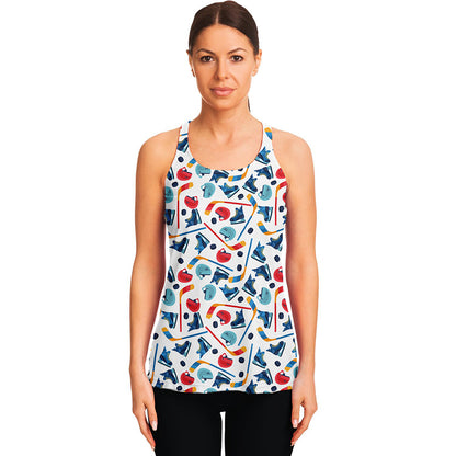 Hockey Equipment Pattern Print Women's Racerback Tank Top