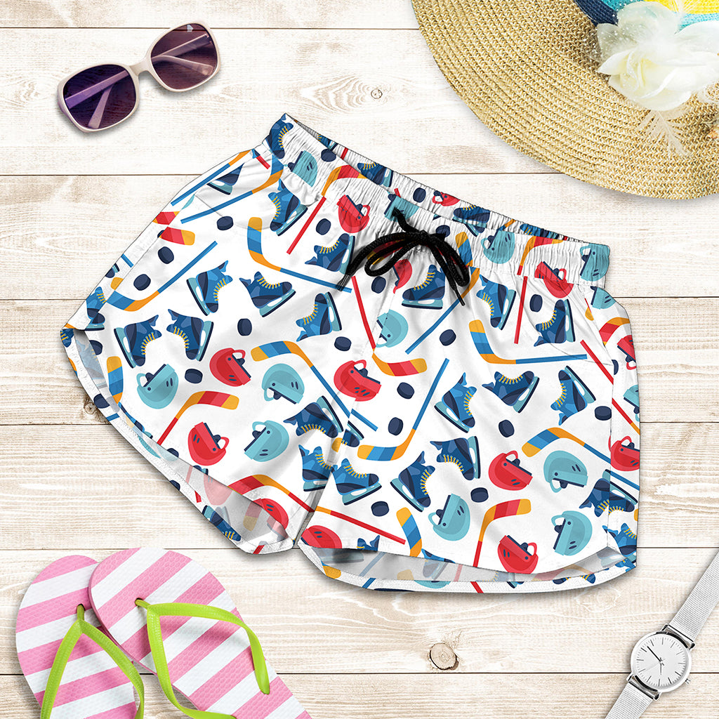 Hockey Equipment Pattern Print Women's Shorts
