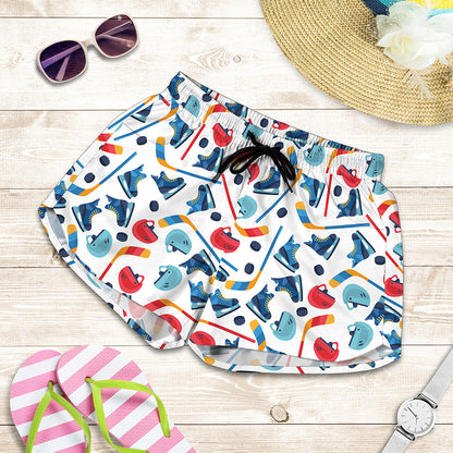 Hockey Equipment Pattern Print Women's Shorts