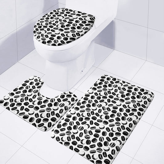 Hockey Puck Pattern Print 3 Piece Bath Mat Set