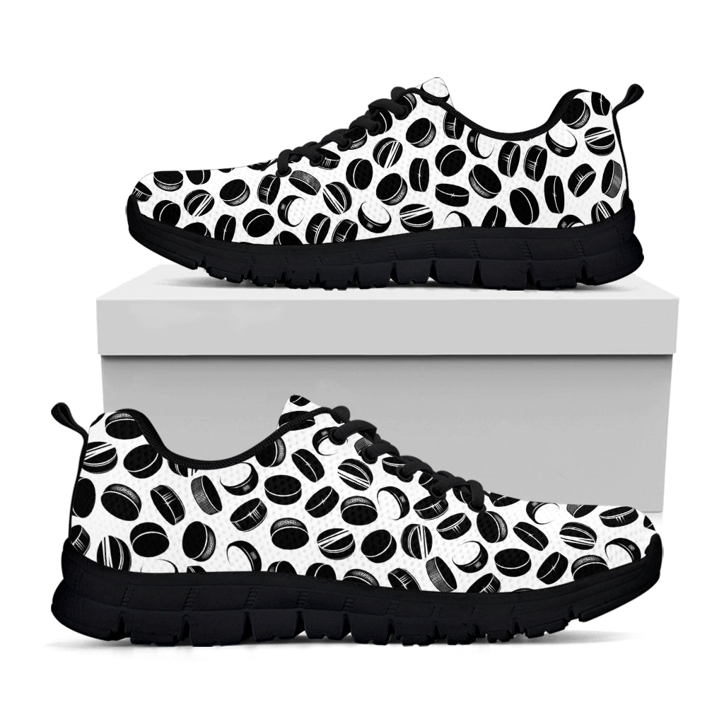 Hockey Puck Pattern Print Black Sneakers