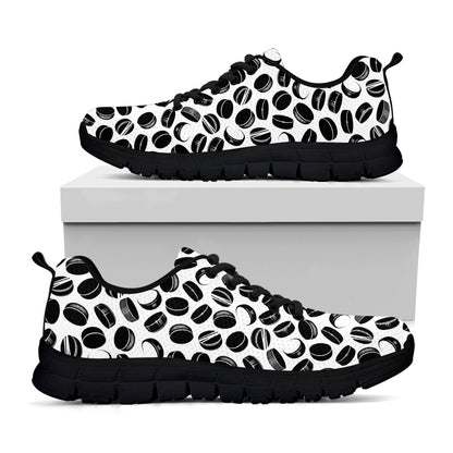 Hockey Puck Pattern Print Black Sneakers