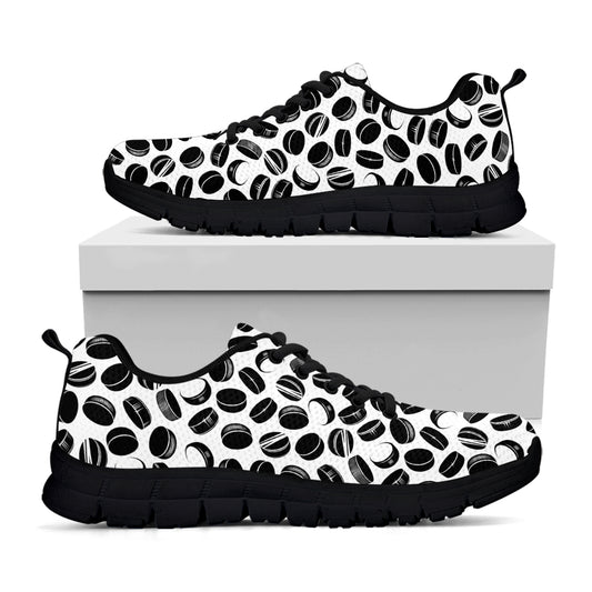 Hockey Puck Pattern Print Black Sneakers