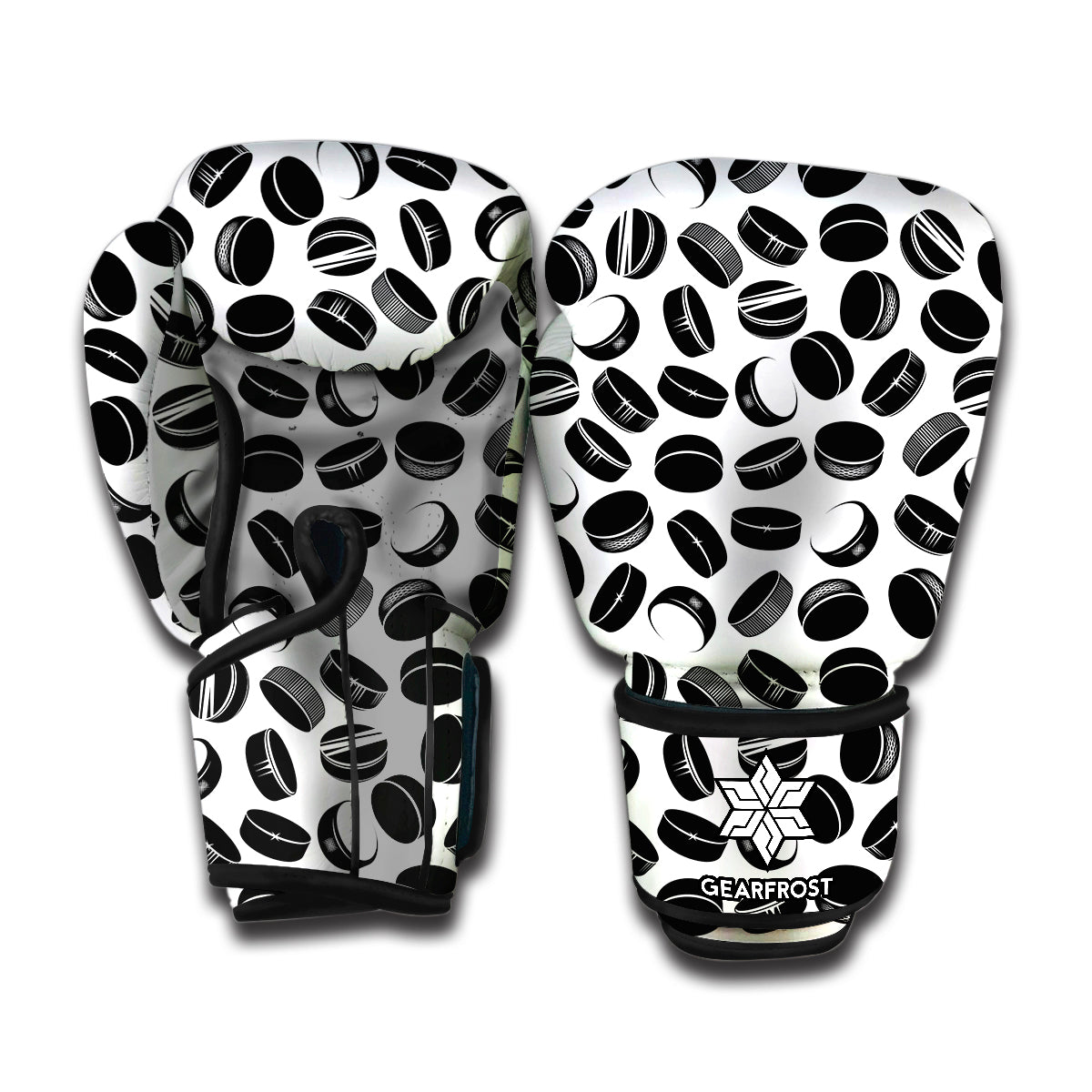 Hockey Puck Pattern Print Boxing Gloves