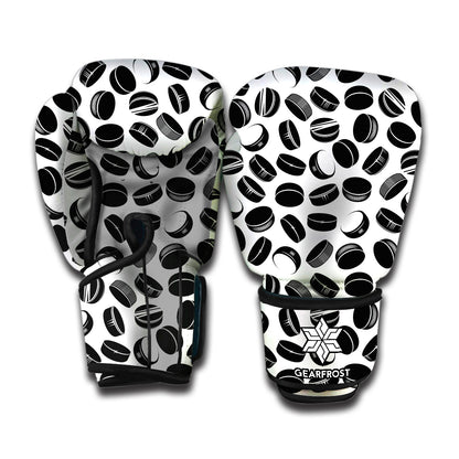 Hockey Puck Pattern Print Boxing Gloves