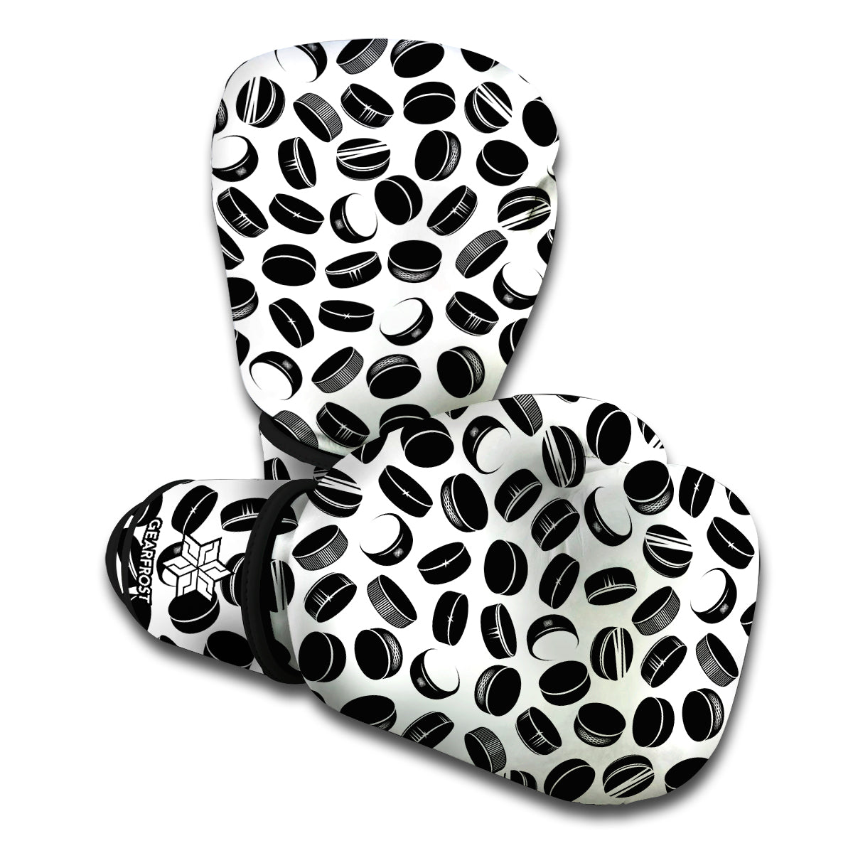 Hockey Puck Pattern Print Boxing Gloves