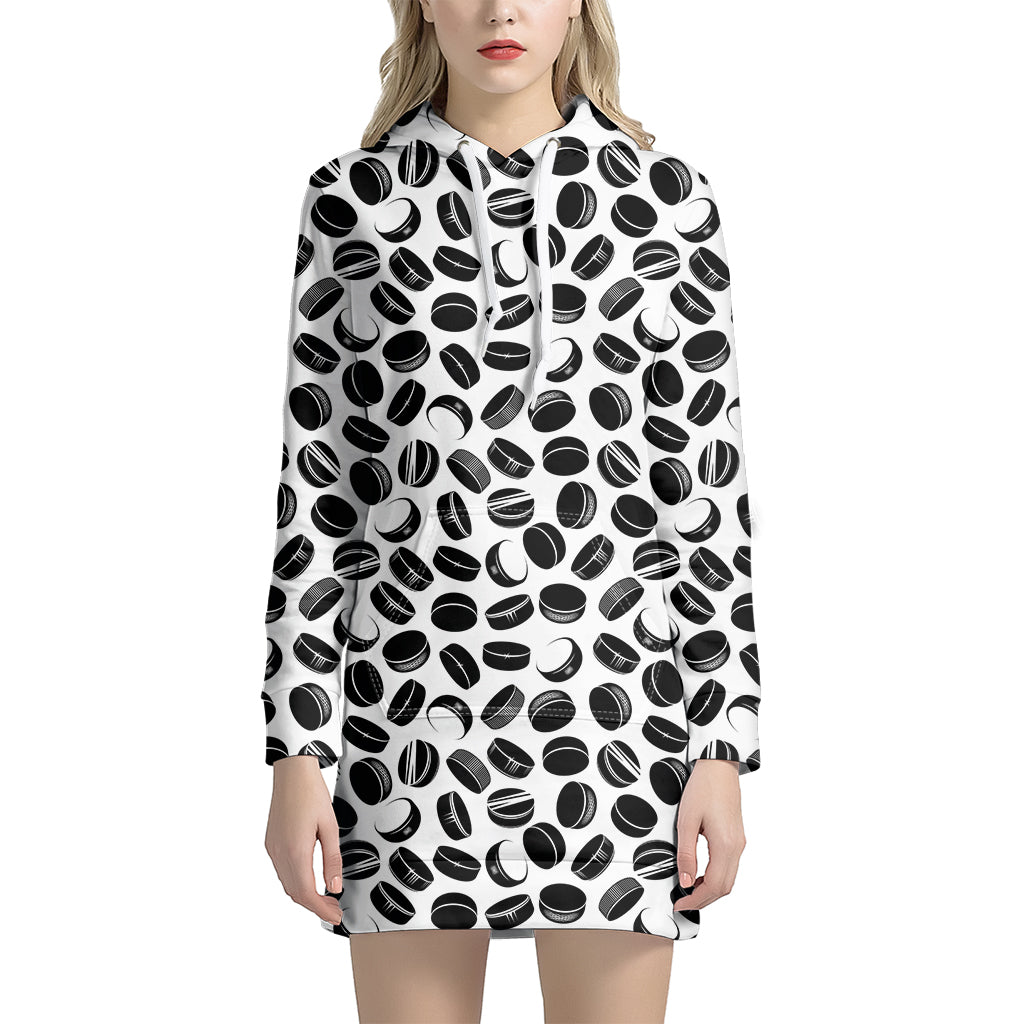 Hockey Puck Pattern Print Hoodie Dress