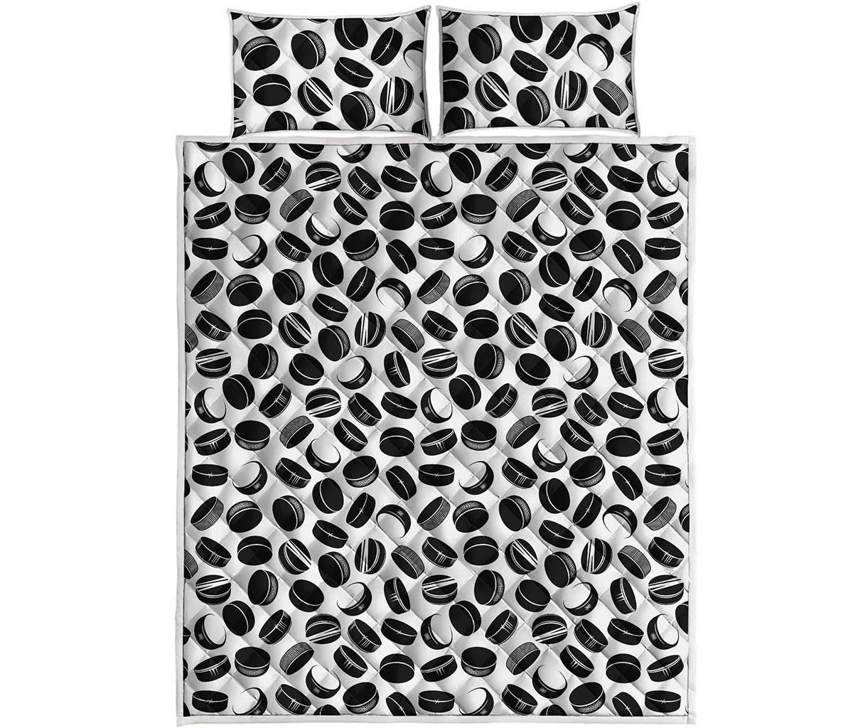 Hockey Puck Pattern Print Quilt Bed Set