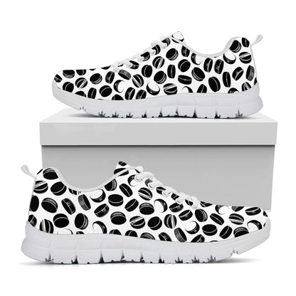 Hockey Puck Pattern Print White Sneakers