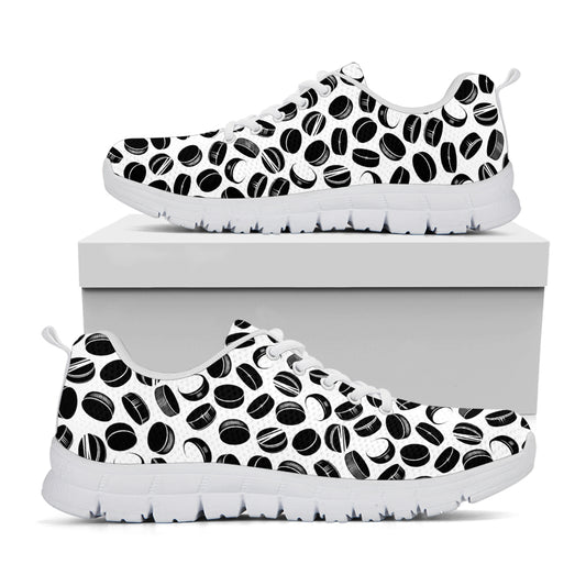 Hockey Puck Pattern Print White Sneakers