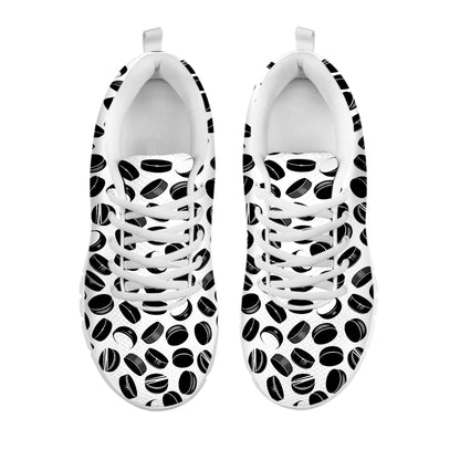 Hockey Puck Pattern Print White Sneakers
