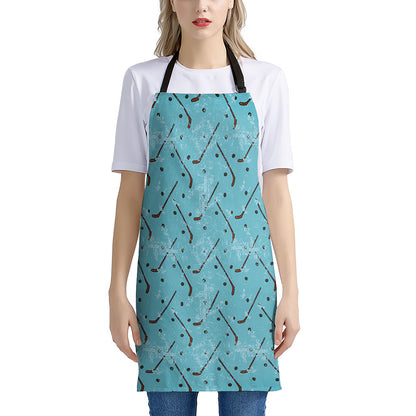 Hockey Stick And Puck Pattern Print Apron