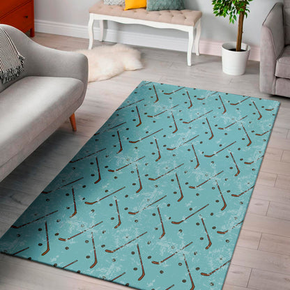 Hockey Stick And Puck Pattern Print Area Rug