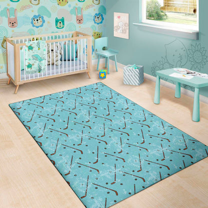 Hockey Stick And Puck Pattern Print Area Rug