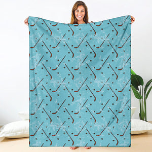 Hockey Stick And Puck Pattern Print Blanket