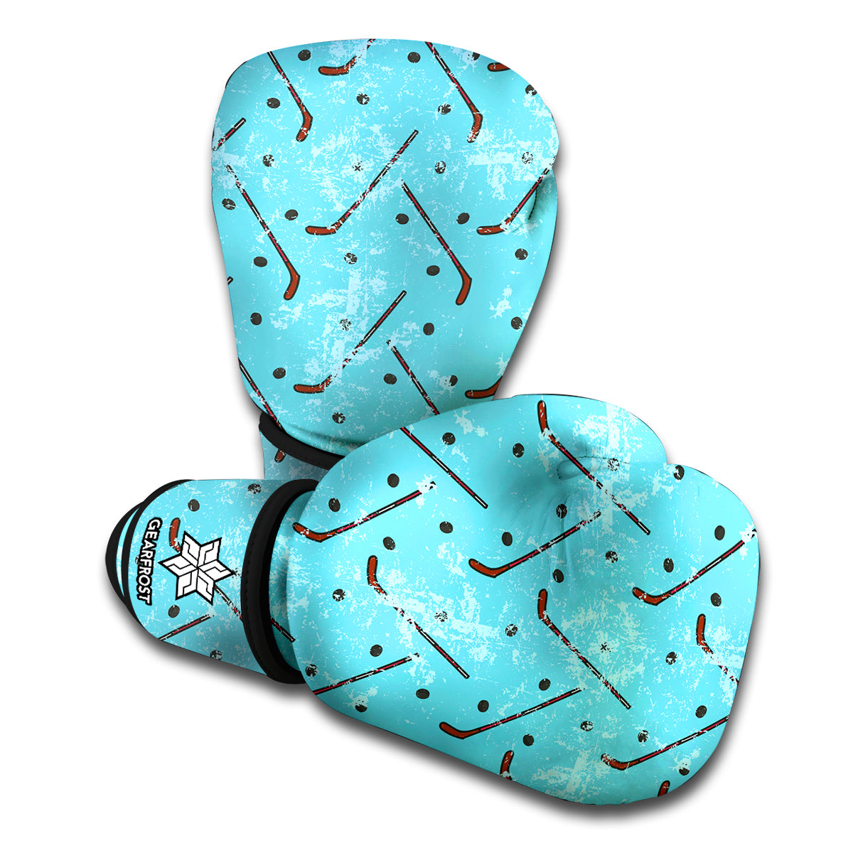 Hockey Stick And Puck Pattern Print Boxing Gloves