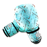 Hockey Stick And Puck Pattern Print Boxing Gloves