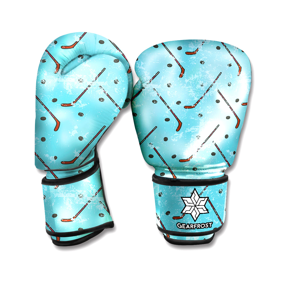 Hockey Stick And Puck Pattern Print Boxing Gloves