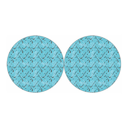 Hockey Stick And Puck Pattern Print Car Coasters