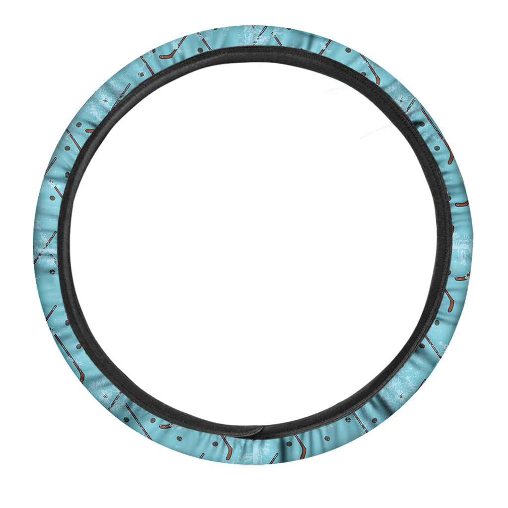 Hockey Stick And Puck Pattern Print Car Steering Wheel Cover