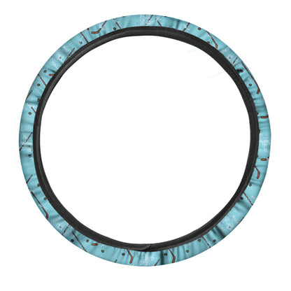 Hockey Stick And Puck Pattern Print Car Steering Wheel Cover