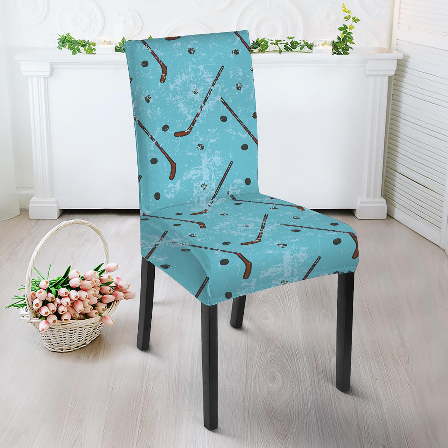 Hockey Stick And Puck Pattern Print Dining Chair Slipcover