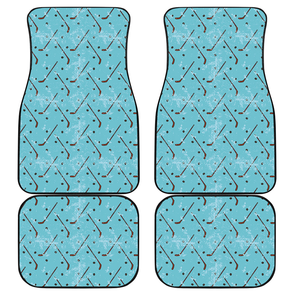 Hockey Stick And Puck Pattern Print Front and Back Car Floor Mats