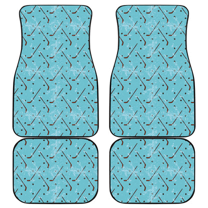 Hockey Stick And Puck Pattern Print Front and Back Car Floor Mats