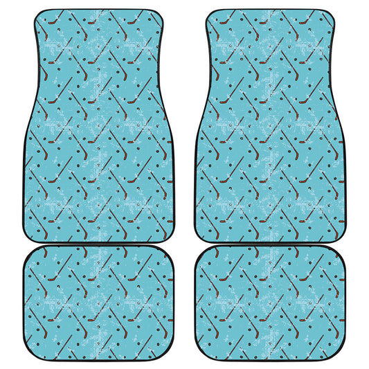 Hockey Stick And Puck Pattern Print Front and Back Car Floor Mats