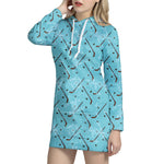 Hockey Stick And Puck Pattern Print Hoodie Dress