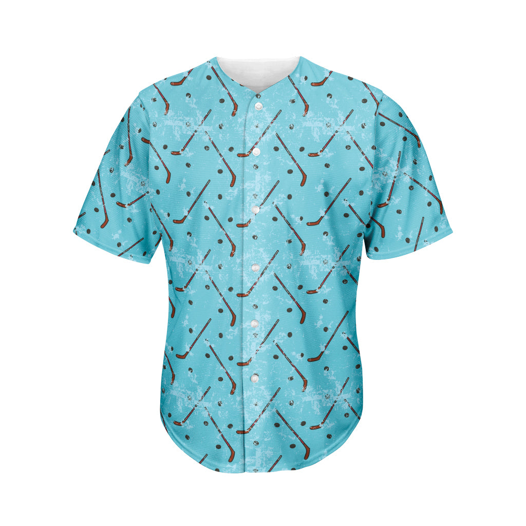 Hockey Stick And Puck Pattern Print Men's Baseball Jersey