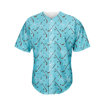 Hockey Stick And Puck Pattern Print Men's Baseball Jersey