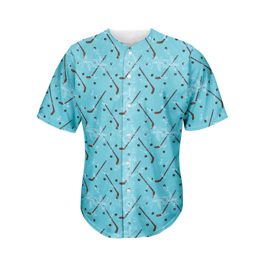 Hockey Stick And Puck Pattern Print Men's Baseball Jersey