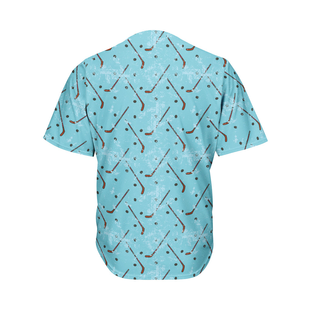 Hockey Stick And Puck Pattern Print Men's Baseball Jersey
